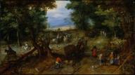 Brueghel, Jan, the Elder 1568–1625. A Woodland Road with Travelers, Painting, 1607. Oil on wood, 46 × 83.2 cm. Inv. Nr. 1974.293 New York, Metropolitan Museum of Art.