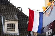 EMMEN - The Dutch flag is flying for King\'s Day. While the royal family visits Emmen, the national holiday is also being fully celebrated in the rest of the country. ANP SANDER KONING netherlands out - belgium