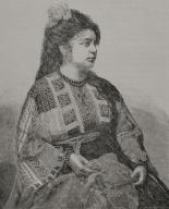 Mujer rumana con traje tradicional. Grabado por Richard Brend