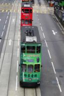 TRAMS ON DES VOEUX ROAD WITH POTTINGER STREET CENTRAL, HONG KONG CITY STREETS HONG KONG 02 May 2015