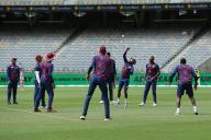 2nd December 2022, Optus Stadium, Perth, Australia: International Test Cricket Australia versus West Indies 1st Test Day 3; West Indies players warm up with a game of tennis volleyball , during warm up