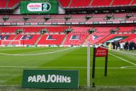 2nd April 2023; Wembley Stadium, London, England; Papa Johns Trophy Football Final, Bolton Wanderers versus Plymouth Argyle; View of the pitch with its keep off sign ahead of players