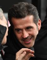 1st April 2023; Vitality Stadium, Boscombe, Dorset, England: Premier League Football, AFC Bournemouth versus Fulham; Marco SilvaÂ  Manager of Fulham talks with his coaching team before kick