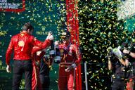 24th March 2024: Melbourne Grand Prix Circuit, Melbourne, Victoria, Australia; Australian Formula 1 Grand Prix: Race Day; Number 55 Scuderia Ferrari driver Carlos Sainz Jr on the podium after the race
