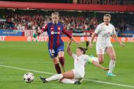 28th March 2024; Estadi Johan Cruyff, Barcelona, Spain, UEFA Womens Champions League Football, Barcelona versus SK Brann; Aitana Bonmati tackles Ceceline
