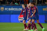 28th March 2024; Estadi Johan Cruyff, Barcelona, Spain, UEFA Womens Champions League Football, Barcelona versus SK Brann; Patri Guijarro Celebration after scoring for 3-1 in the 88th