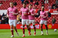 13th April 2024; The City Ground, Nottingham, England; Premier League Football, Nottingham Forest versus Wolverhampton Wanderers; Chris Wood, Gio Reyna, Danilo and Andrew Omobamidele during the pre-match warm
