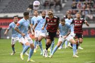 20th April 2024; CommBank Stadium, Sydney, NSW, Australia: A-League Football, Western Sydney Wanderers versus Melbourne City; Sonny Kittel of Western Sydney Wanderers heads the ball from a