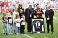 20th April 2024; CommBank Stadium, Sydney, NSW, Australia: A-League Football, Western Sydney Wanderers versus Melbourne City; Milos Ninkovic of Western Sydney Wanderers is presented with a gift by Chairman Paul Lederer before kick off to acknowledge his