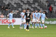 20th April 2024; CommBank Stadium, Sydney, NSW, Australia: A-League Football, Western Sydney Wanderers versus Melbourne City; Melbourne Victory celebrate taking a 1-0 lead in the 28th minute following a goal from Leo