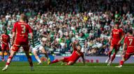 20th April 2024; Hampden Park, Glasgow, Scotland: Scottish Cup Football Semi Final, Aberdeen versus Celtic; James Forrest of Celtic shoots and scores in the 63rd minute to make it 2-1 to