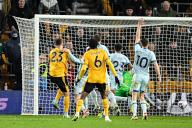 24th April 2024; Molineux Stadium, Wolverhampton, West Midlands, England; Premier League Football, Wolverhampton Wanderers versus Bournemouth; Max Kilman of Wolves scores past Mark Travers of AFC Bournemouth but the goal is ruled out for