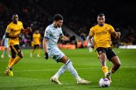 24th April 2024; Molineux Stadium, Wolverhampton, West Midlands, England; Premier League Football, Wolverhampton Wanderers versus Bournemouth; Dominic Solanke of AFC Bournemouth has his shot blocked by Mario Lemina of