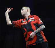 25th April 2024, M&amp;S Bank Arena, Liverpool, England; 2024 PDC Premier League Darts Liverpool Night 13; Nathan Aspinall in his semi-final match against Luke Littler