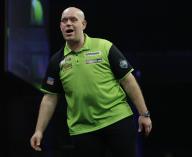 25th April 2024, M&amp;S Bank Arena, Liverpool, England; 2024 PDC Premier League Darts Liverpool Night 13; Michael van Gerwen misses his double in his semi-final match against Rob Cross