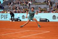 25th April 2024. Madrid, Spain: Masters 1000 Series Mutua Madrid Open 2024 at La Caja Magica stadium. Darwin Blanch (US) returns to Rafael Nadal (SPA