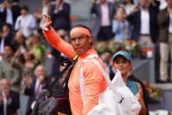 25th April 2024. Madrid, Spain: Masters 1000 Series Mutua Madrid Open 2024 at La Caja Magica stadium. Rafael Nadal (SPA) celebrates his win over Darwin Blanch (US