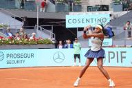 25th April 2024. Madrid, Spain: Masters 1000 Series Mutua Madrid Open 2024 at La Caja Magica stadium. Cori Gauff (US) returns to Aranxa Rus (NED