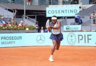25th April 2024. Madrid, Spain: Masters 1000 Series Mutua Madrid Open 2024 at La Caja Magica stadium. Cori Gauff (US) returns to Aranxa Rus (NED