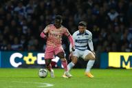 26th April 2024; Loftus Road Stadium, Shepherds Bush, West London, England; EFL Championship Football, Queens Park Rangers versus Leeds United; Wilfried Gnonto of Leeds United with the ball, watched by Ilias Chair of Queens Park Rangers