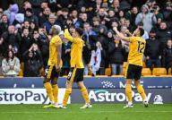 27th April 2024; Molineux Stadium, Wolverhampton, West Midlands, England; Premier League Football, Wolverhampton Wanderers versus Luton Town; Toti Gomes of Wolves celebrates heading past Thomas Kaminski in the Luton Town goal in the 50th minute for 2