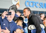 30th April 2024; Coventry Building Society Arena, Coventry, England; EFL Championship, Coventry City versus Ipswich Town; Haji Wright of Coventry has a selfie with a