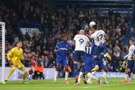 2nd May 2024; Stamford Bridge, Chelsea, London, England; Premier League Football, Chelsea versus Tottenham Hotspur; Cristian Romero of Tottenham Hotspur wins the header from an incoming free kick but the ball goes wide of goal