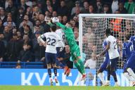 2nd May 2024; Stamford Bridge, Chelsea, London, England; Premier League Football, Chelsea versus Tottenham Hotspur; goalkeeper Guglielmo Vicario of Tottenham Hotspur jumps to punch an incoming cross from a corner but misses