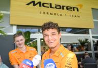 2nd May 2024; Miami International Autodrome, Miami, Florida, USA; Formula 1 Crypto.com Miami Grand Prix 2024; Arrival and Inspection Day; McLaren driver Lando Norris of the United Kingdom smiles as he speaks to the media in the Team Village