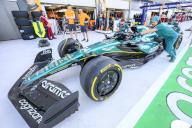 2nd May 2024; Miami International Autodrome, Miami, Florida, USA; Formula 1 Crypto.com Miami Grand Prix 2024; Arrival and Inspection Day; The number 14 Aston Martin Aramco Cognizant car of Fernando Alonso is pushed along pit row