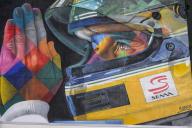 2nd May 2024; Miami International Autodrome, Miami, Florida, USA; Formula 1 Crypto.com Miami Grand Prix 2024; Arrival and Inspection Day; Brazilian street artist Kobra painted this mural Ayrton Senna to pay tribute to the 30th anniversary of his passing