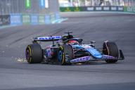 3rd May 2024; Miami International Autodrome, Miami, Florida, USA; Formula 1 Crypto.com Miami Grand Prix 2024; Free Practice Day; Sparks fly as Esteban Ocon of France drives the number 31 BWT Alpine car during the Sprint qualifying session