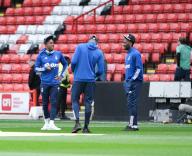 4th May 2024; Bramall Lane, Sheffield, England; Premier League Football, Sheffield United versus Nottingham Forest; Anthony Elanga and Ola Aina of Nottingham Forest inspecting the pitch prior to kick