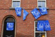 4th May 2024; Croke Park, Dublin, Ireland; Investec Champions Cup Rugby, Leinster versus Northampton Saints; A house with Leinster rugby flags outside supporting their