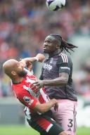 4th May 2024; Gtech Community Stadium, Brentford, London, England; Premier League Football, Brentford versus Fulham; Calvin Bassey of Fulham and Bryan Mbeumo of Brentford challenge for the