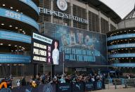 4th May 2024; Etihad Stadium, Manchester, England; Premier League Football, Manchester City versus Wolverhampton Wanderers; a large screen showing Manchester Cityâs top scorers in the Premier League overlooking the main entrance to the