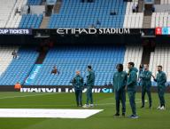 4th May 2024; Etihad Stadium, Manchester, England; Premier League Football, Manchester City versus Wolverhampton Wanderers; Wolverhampton Wanderers players inspect the pitch