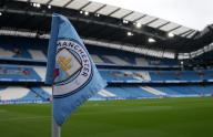 4th May 2024; Etihad Stadium, Manchester, England; Premier League Football, Manchester City versus Wolverhampton Wanderers; the Manchester City FC crest on a corner