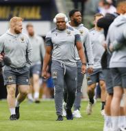 4th May 2024; Croke Park, Dublin, Ireland; Investec Champions Cup Rugby, Leinster versus Northampton Saints; The Northampton Saints arrive to inspect the pitch prior to