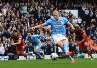 4th May 2024; Etihad Stadium, Manchester, England; Premier League Football, Manchester City versus Wolverhampton Wanderers; Erling Haaland of Manchester City scores the opening goal from the penalty spot after 12