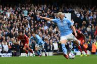 4th May 2024; Etihad Stadium, Manchester, England; Premier League Football, Manchester City versus Wolverhampton Wanderers; Erling Haaland of Manchester City scores the opening goal from the penalty spot after 12