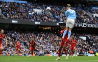 4th May 2024; Etihad Stadium, Manchester, England; Premier League Football, Manchester City versus Wolverhampton Wanderers; Erling Haaland of Manchester City leaps to score with a header past Jose Sa of Wolverhampton Wanderers for 2-0 after 35