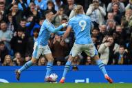 4th May 2024; Etihad Stadium, Manchester, England; Premier League Football, Manchester City versus Wolverhampton Wanderers; Erling Haaland of Manchester City celebrates after scoring his fourth goal for 4-1 after 56 minutes with team mate Phil Foden