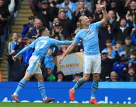 4th May 2024; Etihad Stadium, Manchester, England; Premier League Football, Manchester City versus Wolverhampton Wanderers; Erling Haaland of Manchester City celebrates after scoring his fourth goal for 4-1 after 56