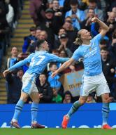 4th May 2024; Etihad Stadium, Manchester, England; Premier League Football, Manchester City versus Wolverhampton Wanderers; Erling Haaland of Manchester City celebrates after scoring his fourth goal for 4-1 after 56