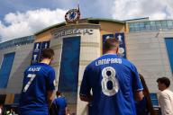 5th May 2024; Stamford Bridge, Chelsea, London, England: Premier League Football, Chelsea versus West Ham United; Chelsea fans outside Stamford Bridge wearing Ngolo Kante of Chelsea and Frank Lampard of Chelsea