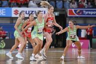 5th May 2024; Ken Rosewall Arena, Sydney, NSW, Australia: Suncorp Super Netball , New South Wales Swifts versus West Coast Fever; Helen Housby of the NSW Swifts clsoely marked by Francesca Williams of the West Coast