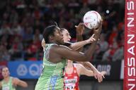 5th May 2024; Ken Rosewall Arena, Sydney, NSW, Australia: Suncorp Super Netball , New South Wales Swifts versus West Coast Fever; Jhaniele Fowler-Nembhard of the West Coast Fever catches the ball under pressure from Sarah Klau of the NSW