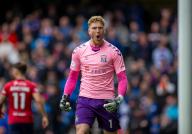 5th May 2024; Ibrox Stadium, Glasgow, Scotland; Scottish Premiership Football, Rangers versus Kilmarnock; Will Dennis of Kilmarnock celebrates after he saved the penalty kick from James Tavernier of Rangers in the 22nd