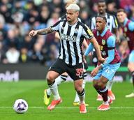 4th May 2024; Turf Moor, Burnley, Lancashire, England; Premier League Football, Burnley versus Newcastle United; Bruno Guimaraes of Newcastle runs with the ball while Wilson Odobert of Burnley covers
